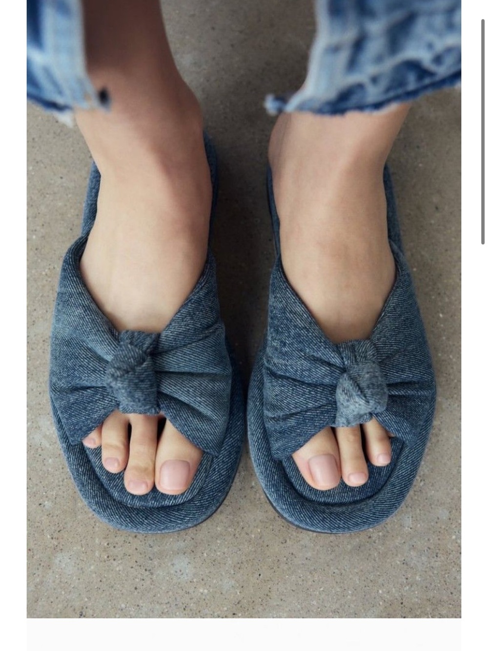 Zara Denim-Blue Knot Slide Sandals